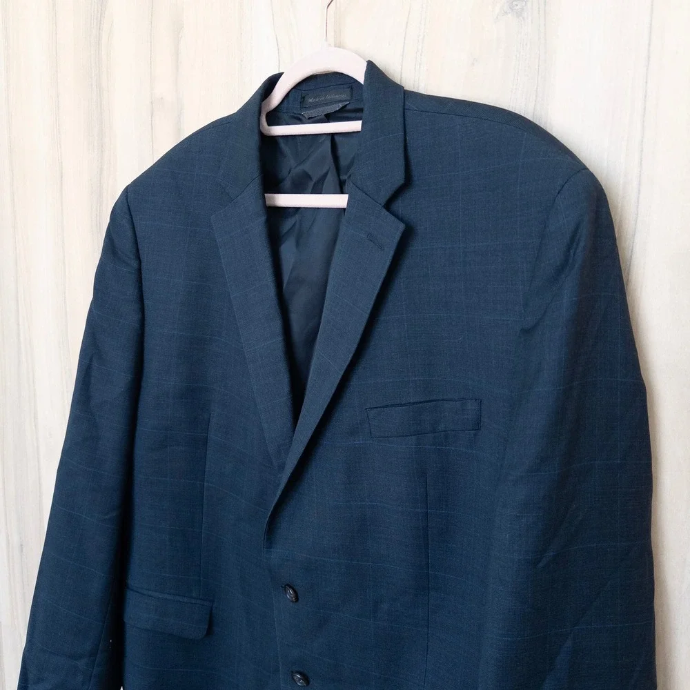 Ralph Lauren Mens Blazer 46R Navy Plaid Two Button Wool Blend Old Money Preppy